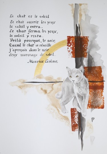 Painting titled "Le chat et le soleil" by Sophie Lantelme, Original Artwork, Acrylic