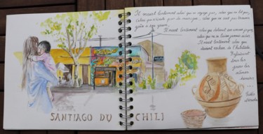 Pintura intitulada "Santiago du Chili" por Sophie Lantelme, Obras de arte originais, Aquarela