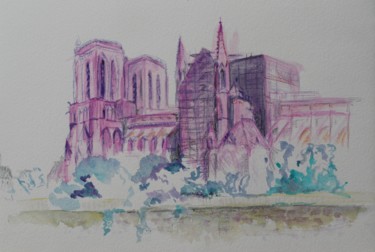 Schilderij getiteld "Notre Dame juin 2020" door Sophie Lantelme, Origineel Kunstwerk, Aquarel