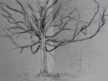 Dessin intitulée "Le chêne dansant" par Sophie Lantelme, Œuvre d'art originale, Stylo gel