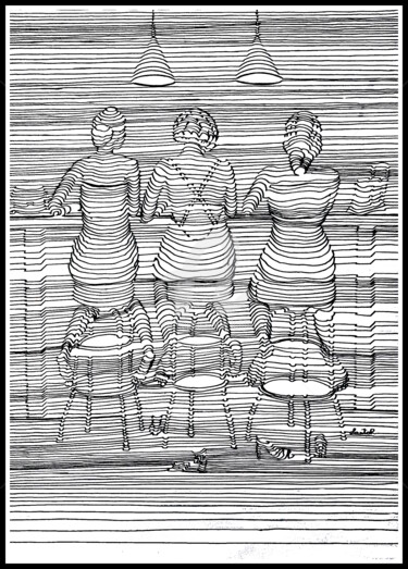 Dessin intitulée "Soirée entre filles" par Lanto R., Œuvre d'art originale, Encre