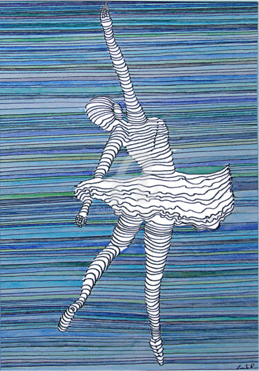 Peinture intitulée "Ballerine et bleues…" par Lanto R., Œuvre d'art originale, Encre