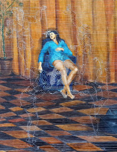 Painting titled ""Pendant qu'elle do…" by Lanto R., Original Artwork, Acrylic