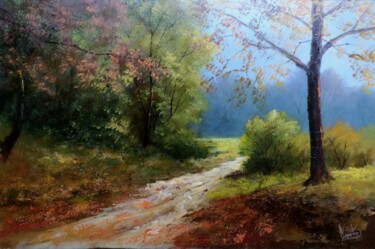 Painting titled "On way to mushrooms…" by Gyorgy Lantos, Original Artwork, Oil