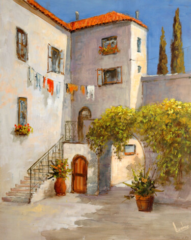 Peinture intitulée "Tuscan barnyard / B…" par Gyorgy Lantos, Œuvre d'art originale, Huile