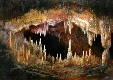 Painting titled "In the cave / Dans…" by Gyorgy Lantos, Original Artwork, Oil