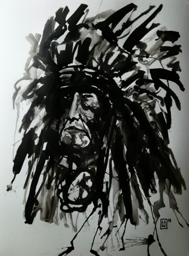 Drawing titled "Minority : L173" by Laou, Original Artwork, Ink Mounted on Glass