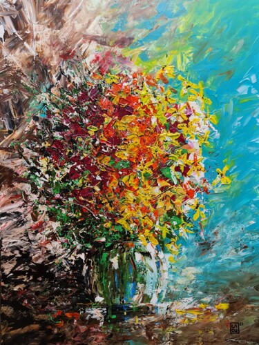 Painting titled "FLOWER IN VASE : L1…" by Laou, Original Artwork, Acrylic