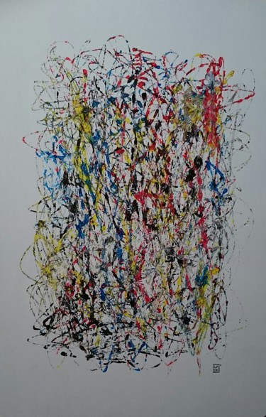 Peinture intitulée "Bille rouge : L013" par Laou, Œuvre d'art originale, Acrylique