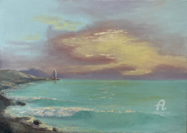 Pittura intitolato ""Sunset by the sea"" da Tatiana Tatiana Lapina Lapina, Opera d'arte originale, Olio