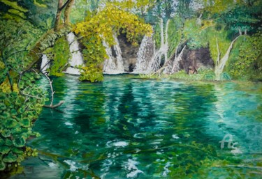 Painting titled "Forest lake" by Tatiana Tatiana Lapina Lapina, Original Artwork, Oil