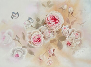 Painting titled "oil painting rose f…" by Tatiana Tatiana Lapina Lapina, Original Artwork, Oil