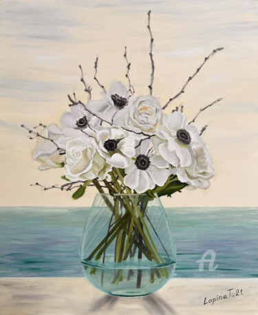 Pittura intitolato "Oil painting flower…" da Tatiana Tatiana Lapina Lapina, Opera d'arte originale, Olio
