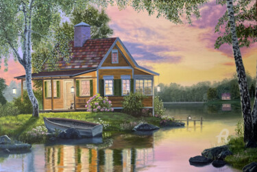Painting titled "Oil painting House…" by Tatiana Tatiana Lapina Lapina, Original Artwork, Oil