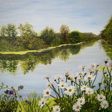 oil Landscape Chamomile River . Painting Flowers Water Sky Painting titled "oil Landscape Chamo…" by Tatiana Татьяна Lapina Лапина, Original Art, Oil