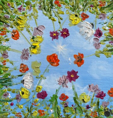Peinture intitulée "Daisies Meadow Flow…" par Tatiana Tatiana Lapina Lapina, Œuvre d'art originale, Huile