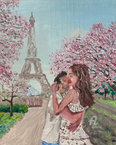 Painting titled "Couple Landscape Pa…" by Tatiana Tatiana Lapina Lapina, Original Artwork, Oil