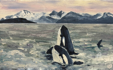 Painting titled "Blue Whale Landscap…" by Tatiana Tatiana Lapina Lapina, Original Artwork, Oil