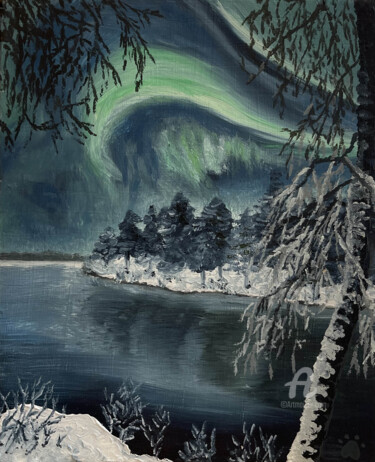 Картина под названием "northern lights Aur…" - Tatiana Татьяна Lapina Лапина, Подлинное произведение искусства, Масло