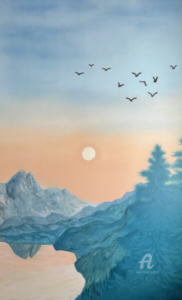 Pittura intitolato "Painting Sunset Lan…" da Tatiana Tatiana Lapina Lapina, Opera d'arte originale, Acrilico