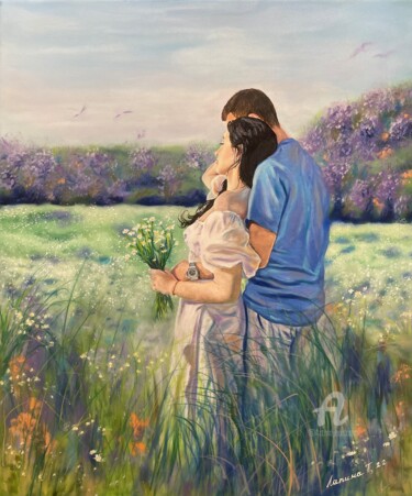 Painting titled "two couple landscap…" by Tatiana Tatiana Lapina Lapina, Original Artwork, Oil