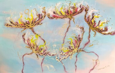 Painting titled "Abstract Flowers wi…" by Tatiana Tatiana Lapina Lapina, Original Artwork, Oil