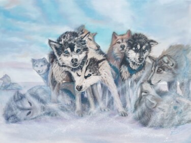 Schilderij getiteld "Portrait of Wolves…" door Tatiana Татьяна Lapina Лапина, Origineel Kunstwerk, Olie
