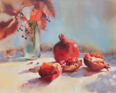 Painting titled "Зерна граната похож…" by Olha Laptieva, Original Artwork, Oil