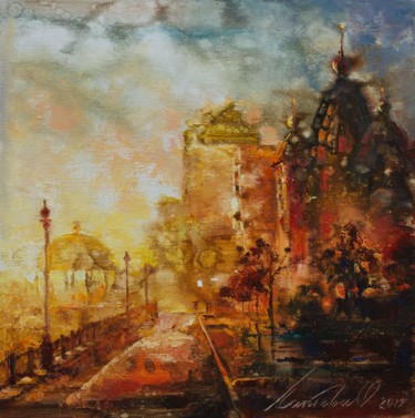 Картина под названием "Вечерний город" - Olha Laptieva, Подлинное произведение искусства, Масло