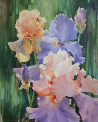 Painting titled "Magic iris" by Olha Laptieva, Original Artwork, Oil