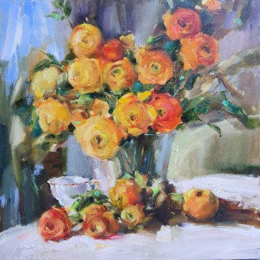 Painting titled "Желтые розы" by Olha Laptieva, Original Artwork, Oil