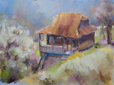 Painting titled "House in the mounta…" by Olha Laptieva, Original Artwork, Oil