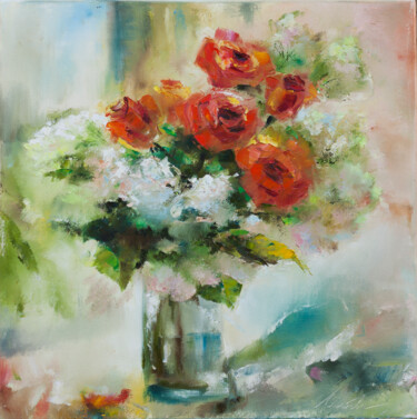 This morning and roses for you Картина под названием "This morning and ro…" - Olha Laptieva, Подлинное произведение искусства, Масло