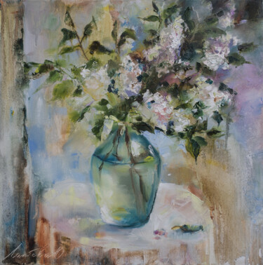 Painting titled "White flowers" by Olha Laptieva, Original Artwork, Oil