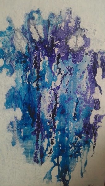 Ζωγραφική με τίτλο "L'arbre bleu" από Eveline Ghironi (khava), Αυθεντικά έργα τέχνης, Σμάλτο Τοποθετήθηκε στο Ξύλινο πάνελ