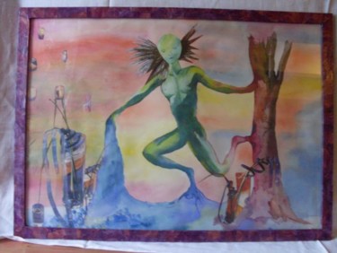 Peinture intitulée "la naissance d'Adam" par Eveline Ghironi (khava), Œuvre d'art originale, Huile