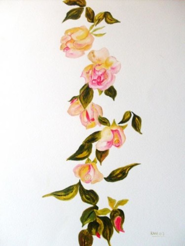 Peinture intitulée "guirlande de roses" par Eveline Ghironi (khava), Œuvre d'art originale, Huile