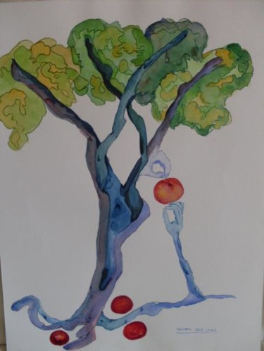 Painting titled "la tentation" by Eveline Ghironi (khava), Original Artwork, Watercolor