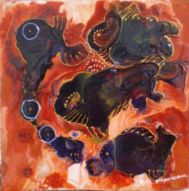 Painting titled "les amibes" by Eveline Ghironi (khava), Original Artwork, Oil