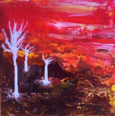 Картина под названием "Trois arbres" - Eveline Ghironi (khava), Подлинное произведение искусства, Витражная роспись