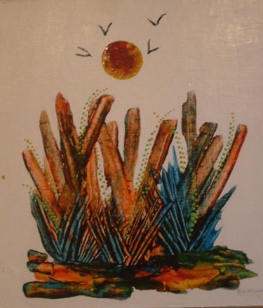 Schilderij getiteld "Cactus" door Eveline Ghironi (khava), Origineel Kunstwerk, Gebrandschilderd glas