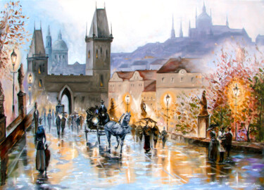Painting titled "Autumn evening on t…" by Lara, Original Artwork, Oil