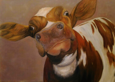 Painting titled "The Cow" by Lara, Original Artwork, Oil