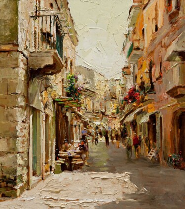 Painting titled "Streets of the old…" by Lara Vald, Original Artwork, Oil Mounted on Wood Stretcher frame