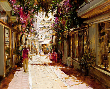 Картина под названием "Narrow streets of t…" - Lara Vald, Подлинное произведение искусства, Масло Установлен на Деревянная р…
