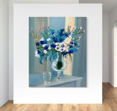 Картина под названием "Flowers in a Glass…" - Lara Wasiljewa, Подлинное произведение искусства, Масло