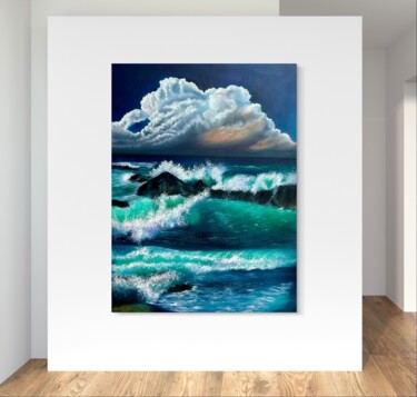 Картина под названием "Ocean Harmony: Swir…" - Lara Wasiljewa, Подлинное произведение искусства, Масло