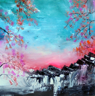 Картина под названием "Paysage japonais" - Guideli, Подлинное произведение искусства, Масло Установлен на Деревянная рама дл…