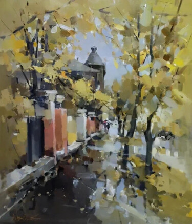 Картина под названием "Осенний дождь" - Лариса Шигорина, Подлинное произведение искусства, Масло