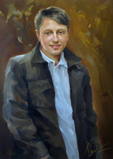 Painting titled "Портрет молодого че…" by Larisa Shigorina, Original Artwork, Oil